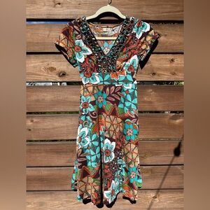 Vintage Retro Criss Cross Floral V Neck Dress